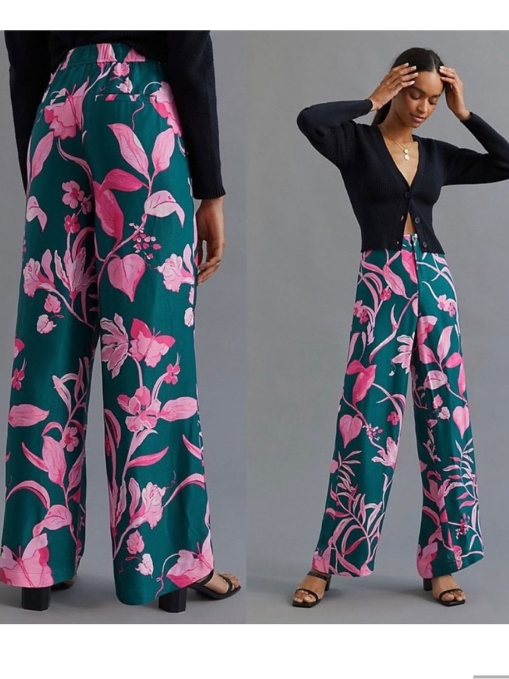 Anthropologie Breezy Wide Leg Tropical Floral Green and Pink Pants Size 6T